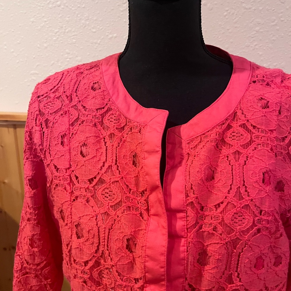 Christopher Banks bold colorful open front lace jacket - Picture 2 of 3